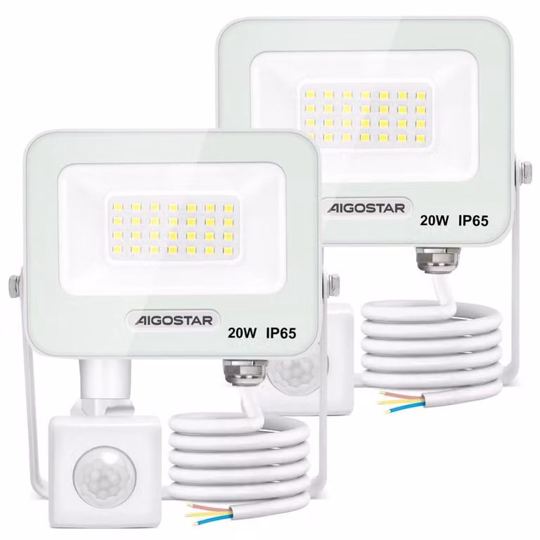Faretto LED da esterno, 20 W, set da 2 pezzi, sensore PIR, 1650 lumen, grado di protezione IP65, luce bianca fredda