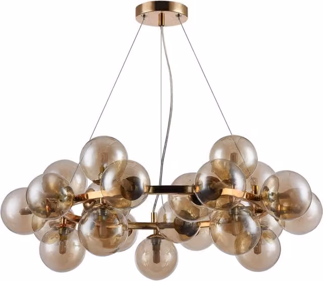Lampadario moderno Italux Cabella sospeso in oro e vetro con 25 lampadine G9, Ø 68 cm