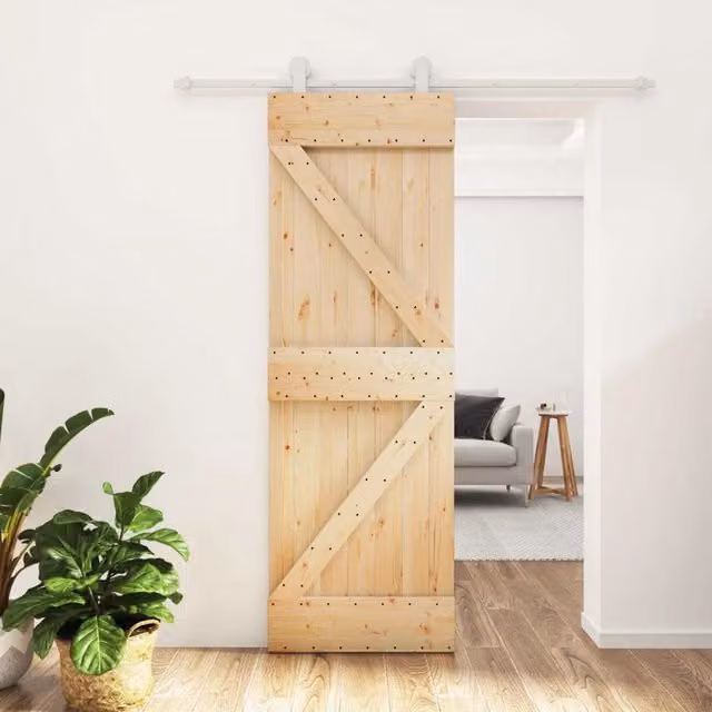 Porta scorrevole moderna vidaXL in legno e acciaio, colori bianco e beige, H: 210 cm, L: 183 cm, P: 5,5 cm