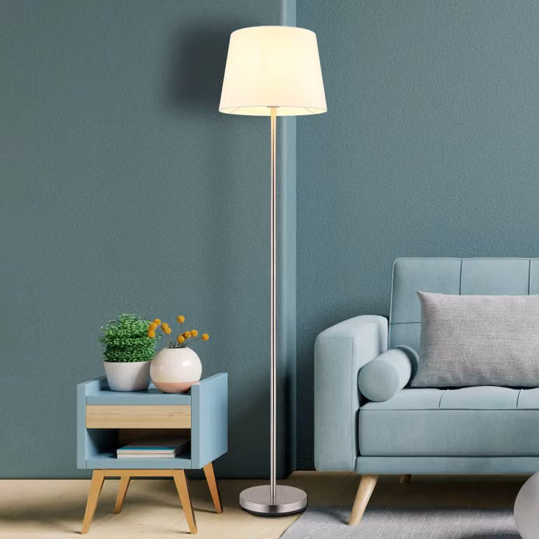 Globo Lampada da terra Joris, Alluminio / Grigio / Zincato, Soggiorno / Sala da pranzo, Tessuto / Stoffa / Seta, Lampada da terra
