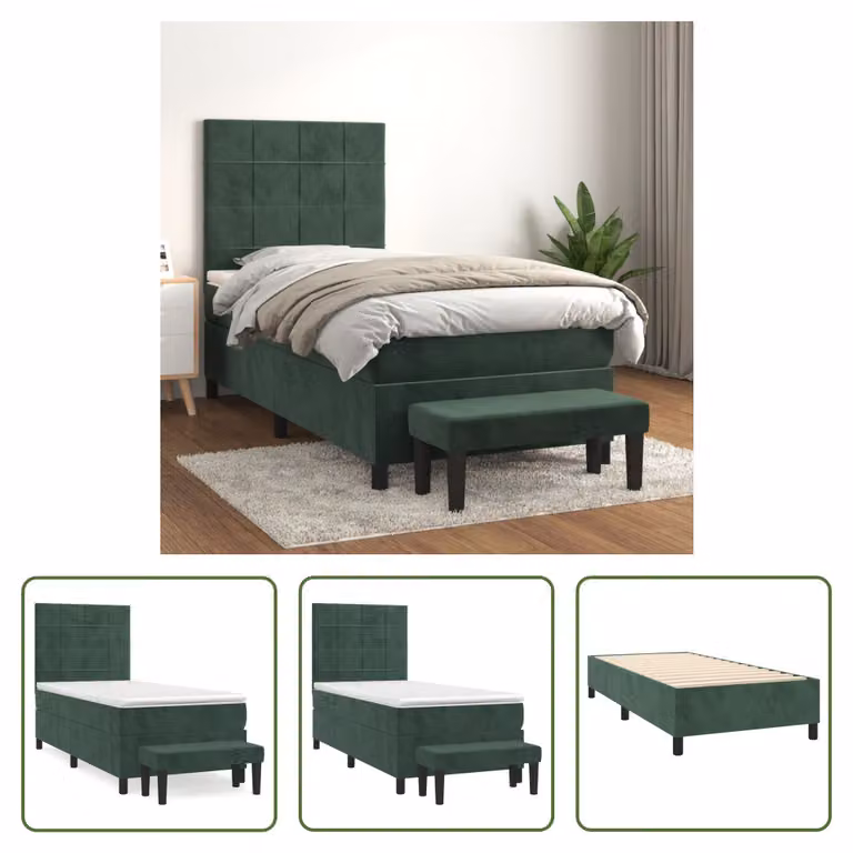 The Living Store Letto a molle con materasso verde scuro 80x200 cm in velluto
