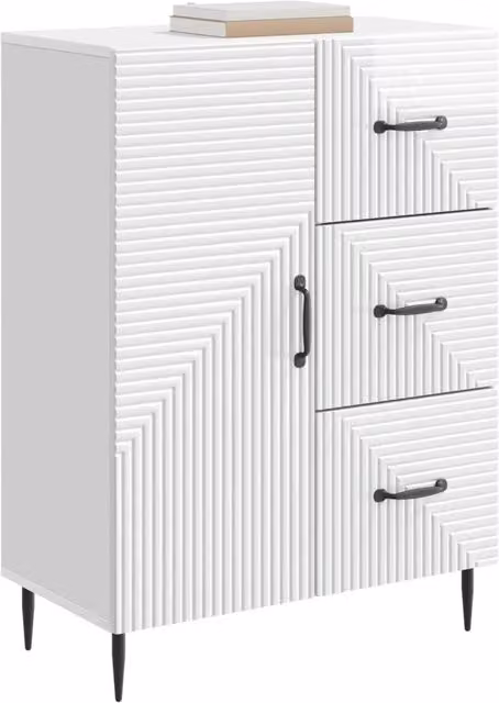 Credenza Buffet Design In Bianco Lucido L: 66 cm, P: 34,5 cm, H: 89,5 cm in Legno MDF e Metallo