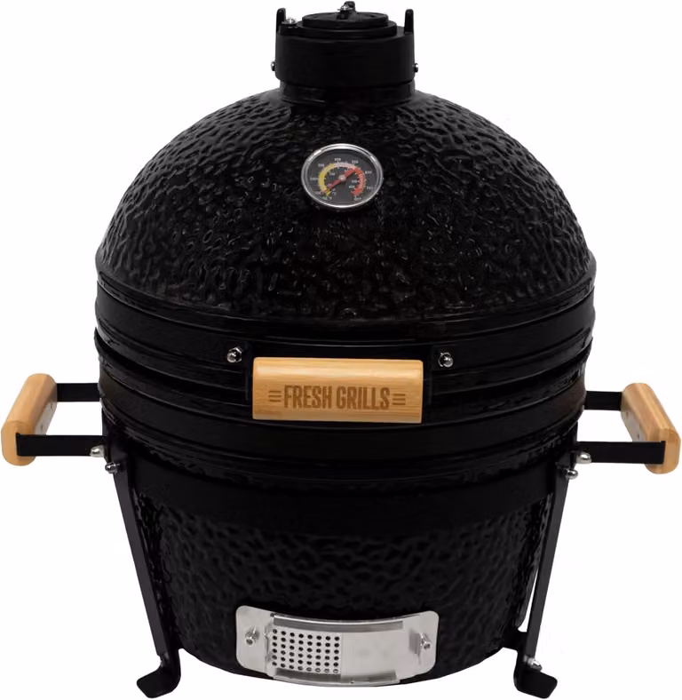 Barbecue Kamado – 16 Inch – Barbecue in Vetroceramica – Griglia – Affumicatore – Nero – A forma di uovo – Include termometro
