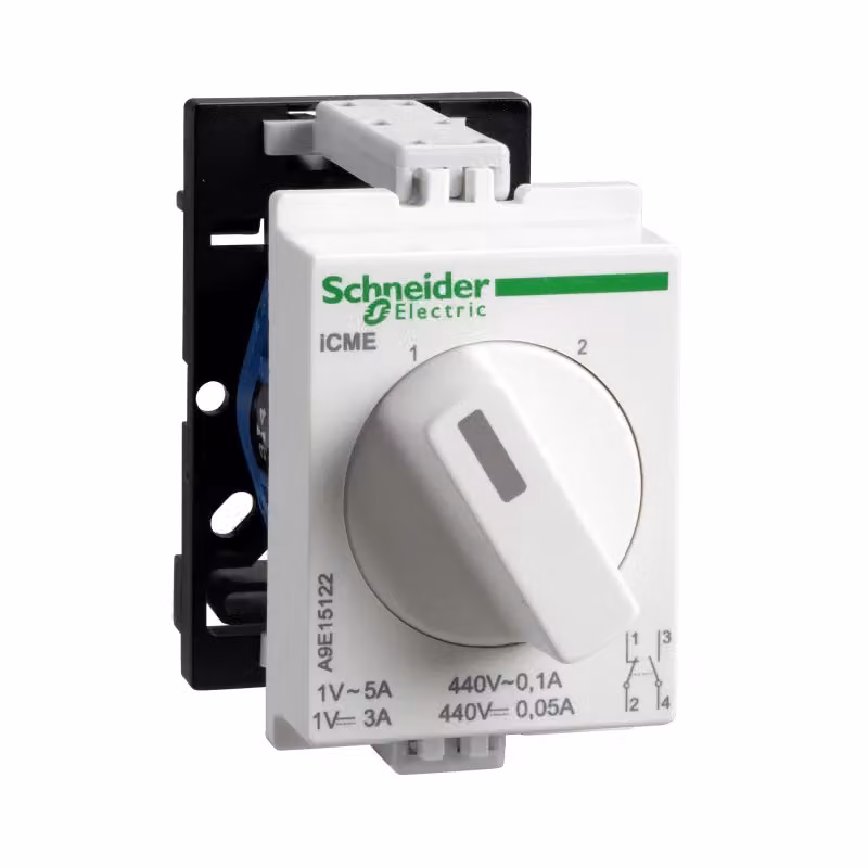 Selettore Schneider Electric iCME, 1S+1Ö, 2 posizioni, 10 A, intervallo di tensione 30 mV - 440 V CA/CC A9E15122