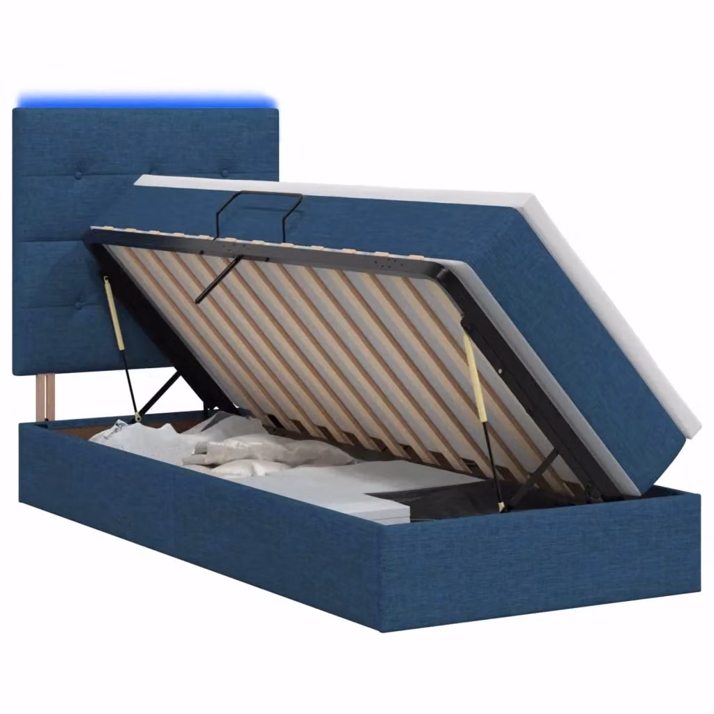 Letto con contenitore e materasso blu vidaXL con illuminazione LED e porta USB L: 90 cm, P: 200 cm, H: 128 cm – 2