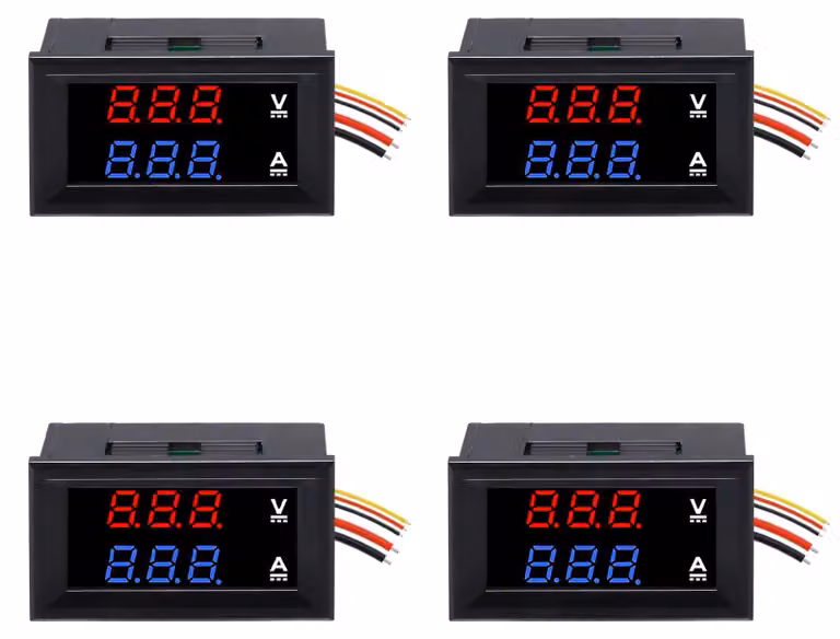 Set di 4 multimetri digitali - Voltimetro, amperometro LED, corrente continua 0-100V, 10A