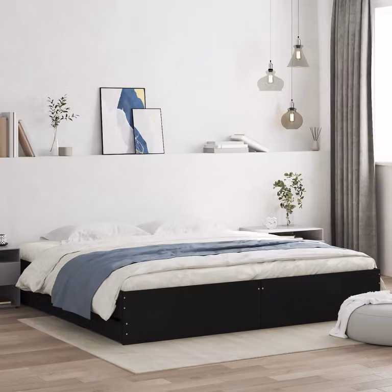 vidaXL Giroletto Moderno con Cassetti in Legno Multistrato Nero L/P/H: 200 x 200 x 33 cm