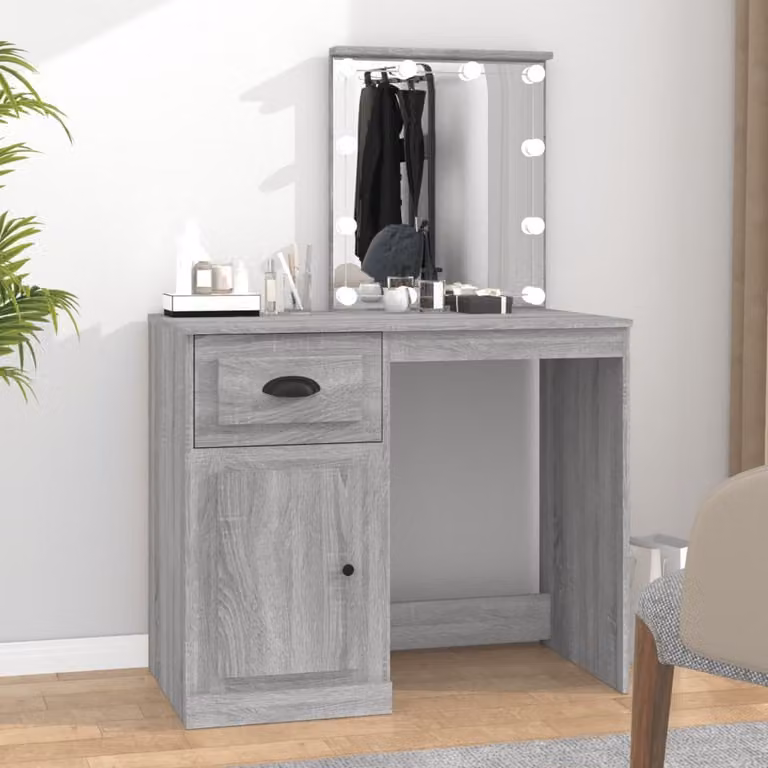 The Living Store Comodino con LED Grigio Sonoma 90x50x132,5 cm Materiale a base di legno
