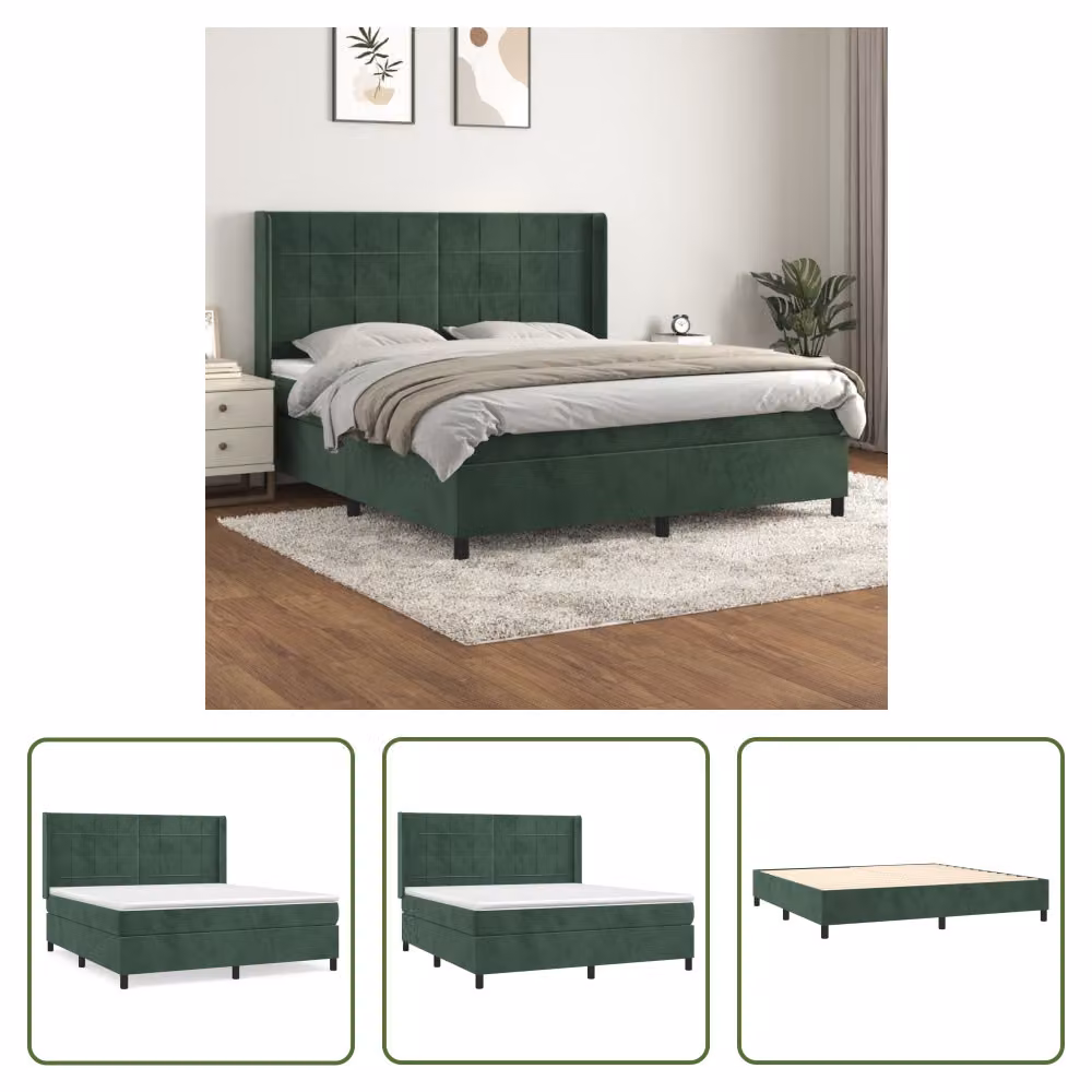The Living Store Letto a molle con materasso verde scuro 180x200 cm in velluto