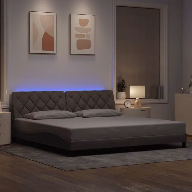 Giroletto con LED senza Materasso-Struttura Letto Tortora 200x200 cm in Tessuto
