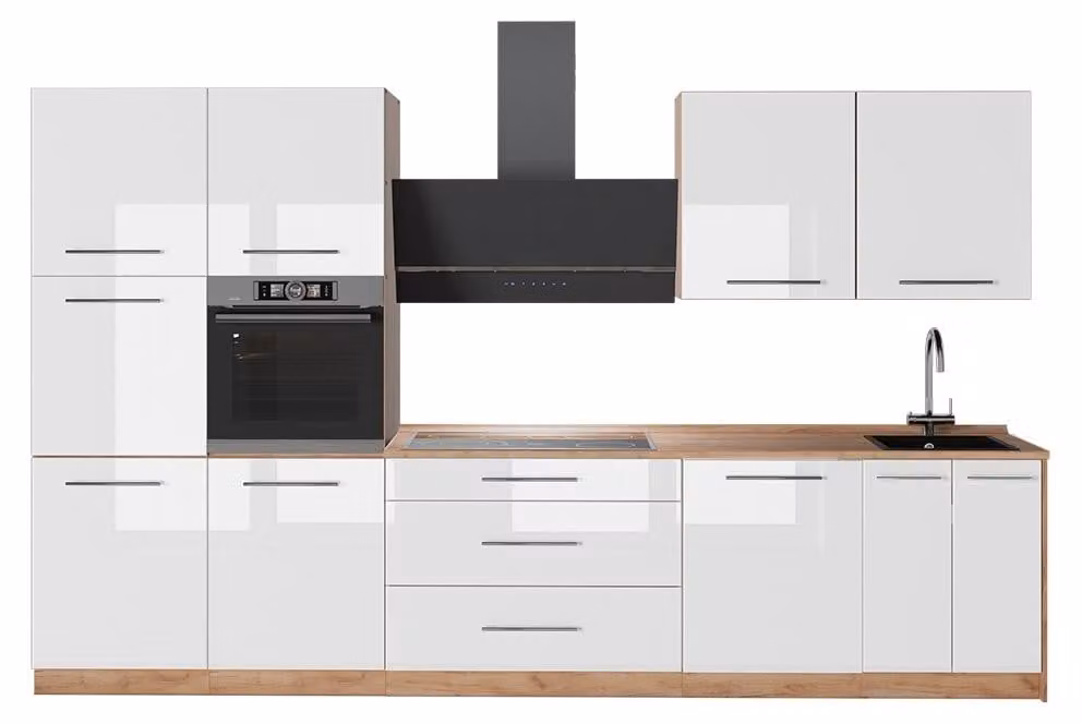 Cucina componibile Vicco Fame-Line Bianco lucido/Rovere dorato 340 cm, PL Rovere, Model 64609