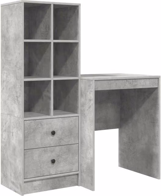 Scrivania | Tavolo da Ufficio con cassetto con lo scaffale 2 pz Grigio cemento