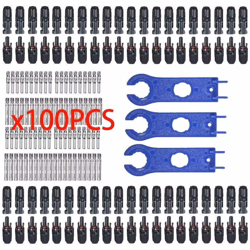 Connettori fotovoltaici, grado di protezione IP67 (resistenti all'acqua), installazione semplice, confezione da 100 pezzi (50 coppie), tipo MC4, set