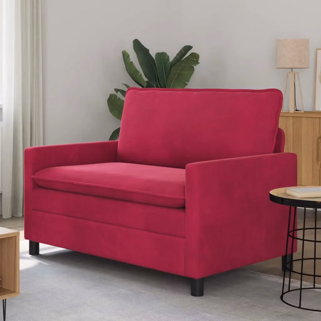 Divano moderno in velluto rosso per soggiorno e camera da letto L: 126 cm, P: 81 cm, H: 87,5 cm – 2