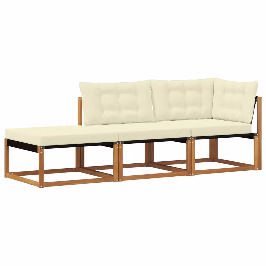 Set di divano componibile da esterno vidaXL in legno di acacia con pouf e cuscini beige – 2
