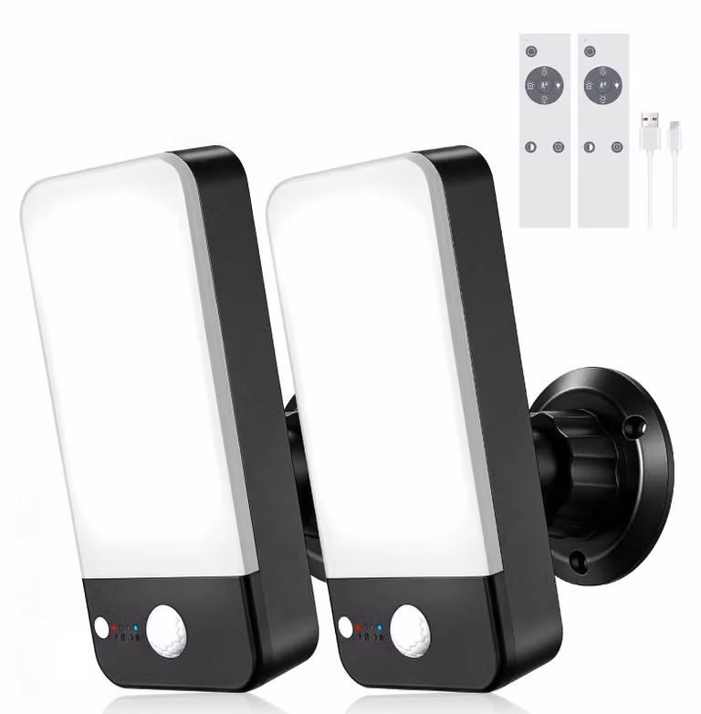 Lampada da esterno a LED con sensore di movimento, set da 2, capacità 12000 mAh, grado di protezione IP65, 422 lumen