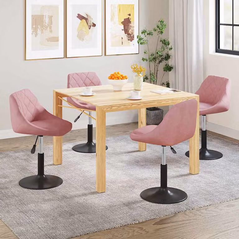 Set di 4 sedie da pranzo girevoli vidaXL in velluto rosa con base nera e design moderno