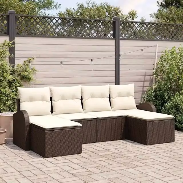 Set di divani 6 pz Marrone e bianco polyrattan 3354817
