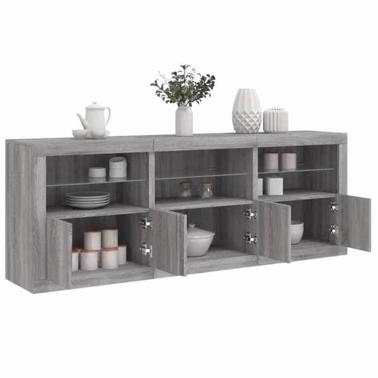 vidaXL Credenza Moderna con Luci LED Grigio Sonoma L: 181,5 cm, P: 37 cm, H: 67 cm
