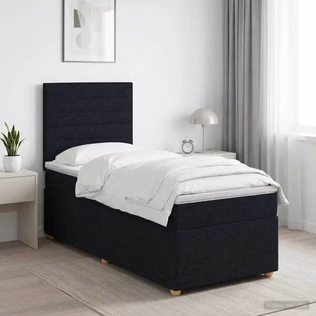 Letto box spring ibrido vidaXL con materasso e base contenitore con illuminazione sottostante e porta USB, Nero, L/P: 90 x 190 cm