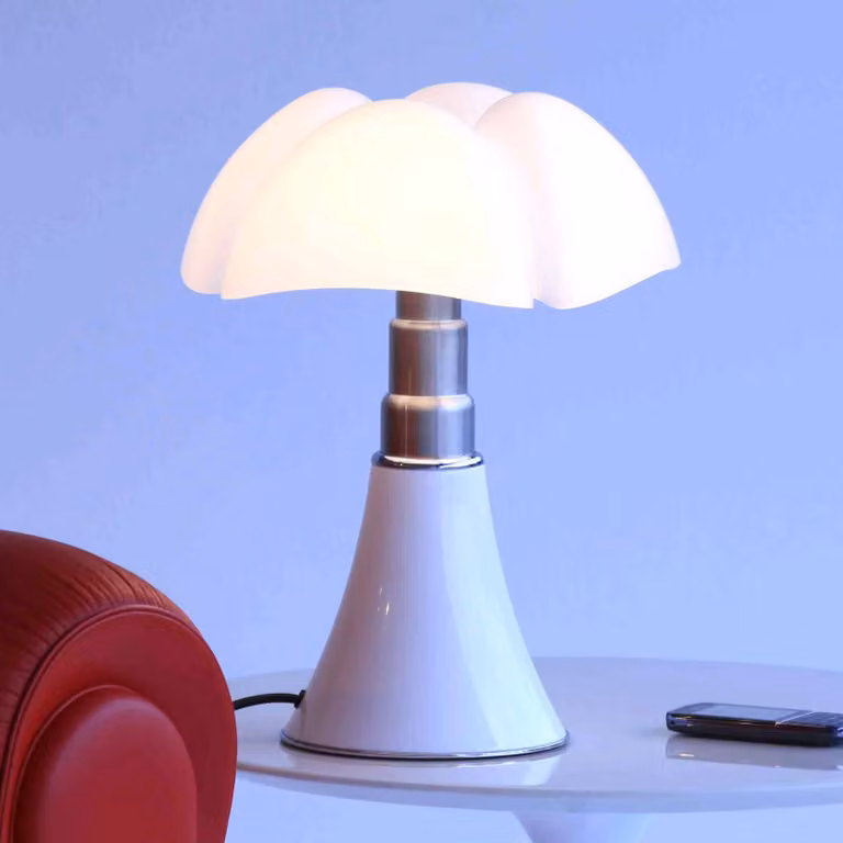 Martinelli Luce Lampada da tavolo di design Minipipistrello, dimmerabile, Bianco / Opale, Soggiorno / Sala da pranzo, Acciaio Inox, Design, Lampada da tavolo