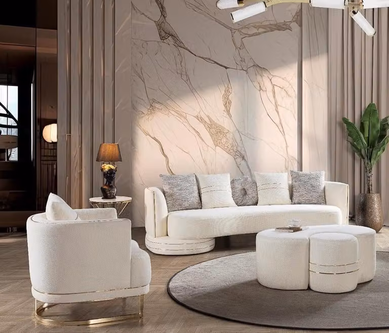 Elegante set da salotto bianco composto da divano a 3 posti e poltrona (2 pezzi)