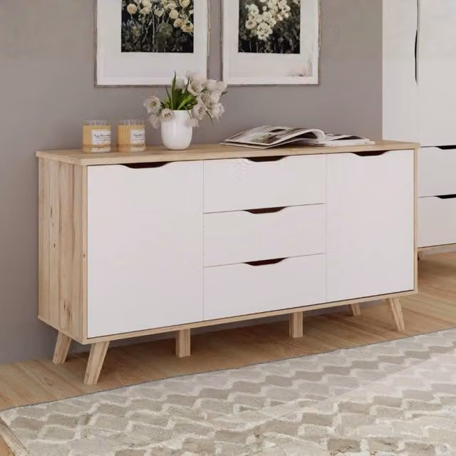 Madia Axis 2 ante e 3 cassetti struttura rovere e frontali bianchi