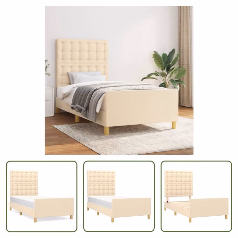 The Living Store Struttura letto con testiera crema 80x200 cm in tessuto