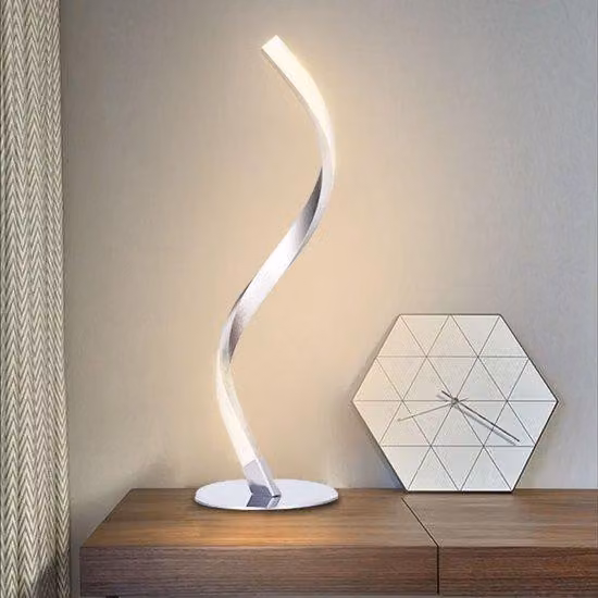 Lampada a spirale, lampada da comodino, lampada a forma di S, argento, lampada da tavolo