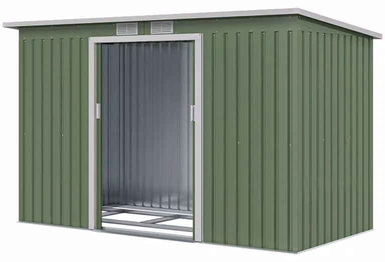 Casetta da giardino Outsunny con porta scorrevole, in acciaio, verde chiaro