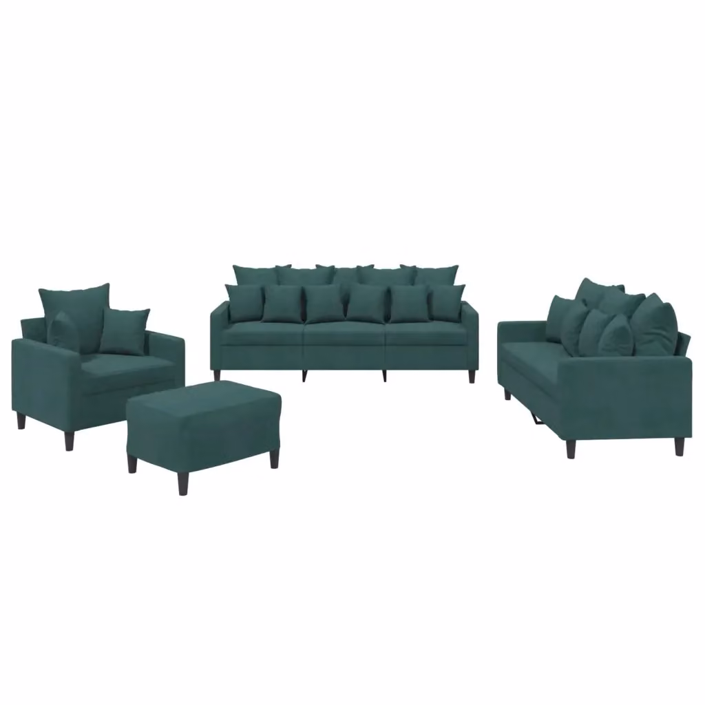 vidaXL Set di Divani 4 Pezzi in Velluto Verde con Cuscini e Pouf per Soggiorno – 2
