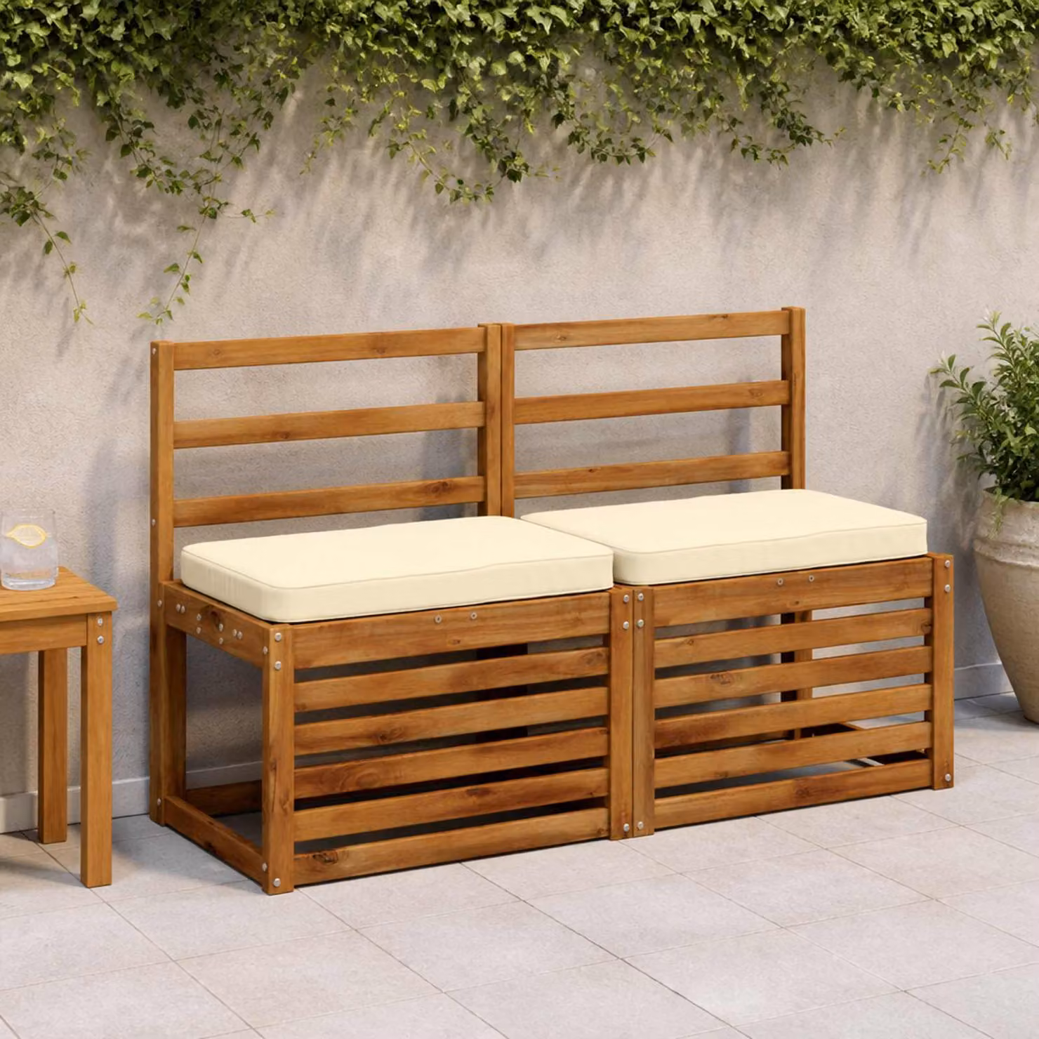 Set di 2 cuscini per panchina vidaXL beige in poliestere con rivestimento rimovibile e resistente ai raggi UV