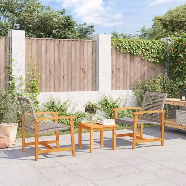 Set da Bistrot vidaXL 3 pz in Polyrattan e Legno di Acacia Grigio e Marrone