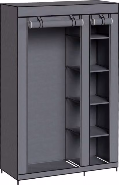 Armadio in tessuto HOMCOM con barra appendiabiti e ripiani, grigio, L: 110 cm, P: 45 cm, H: 175 cm