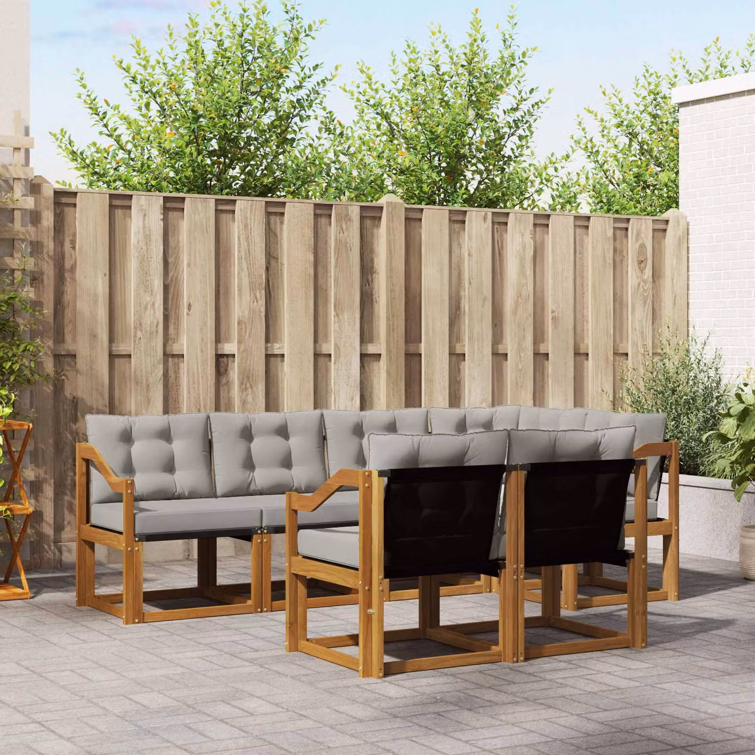 Set di divani da esterno vidaXL 7 pz in legno di acacia con cuscini beige e grigio