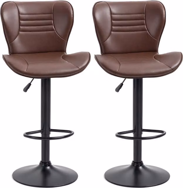 Sgabello Alto Girevole Regolabile ¨C Xylo ¨C Ecopelle Marrone con Schienale e Poggiapiedi 46,5x54x88-108cm