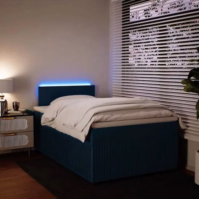 Letto con Giroletto a Molle e Materasso Ibrido vidaXL in Velluto Blu e Bianco L/P/H: 200 x 120 x 100,5 cm – 1