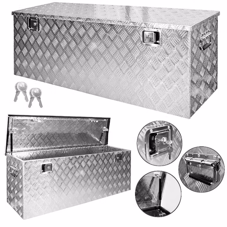 Trucky Truckbox, box per timone in alluminio, box per rimorchio in 15 misure, cassetta degli attrezzi con serratura e chiave, stabile e impermeabile, tipo di box: D210 (129 x 39 x 45 cm)