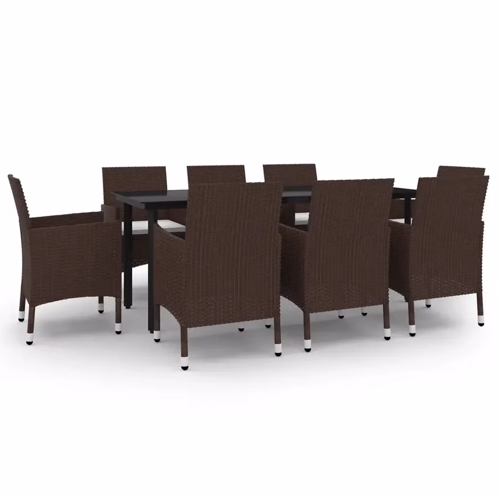 Set da pranzo da giardino vidaXL in polyrattan e vetro con 9 pezzi e cuscini – 2