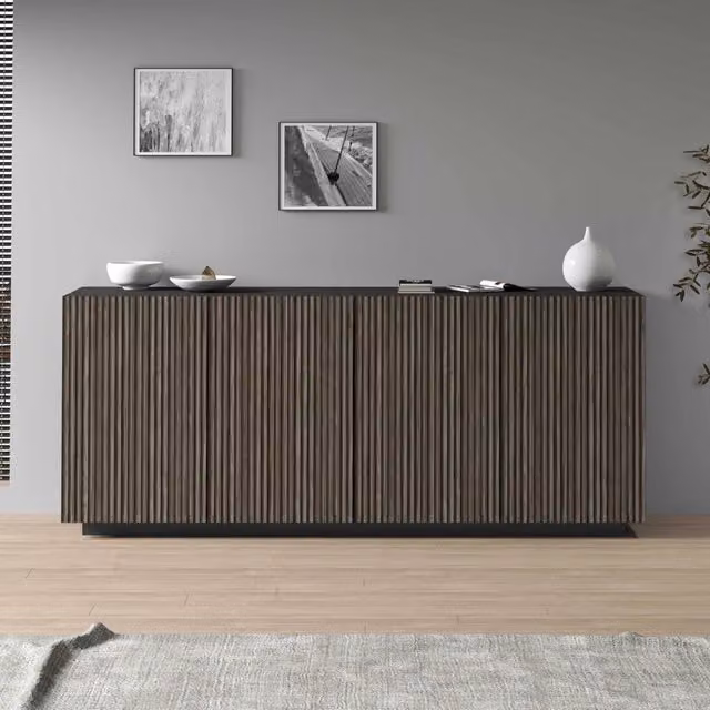 WHOUS Credenza Coste a 4 ante effetto cannetè antracite opaco e legno scuro 200x43x86 cm