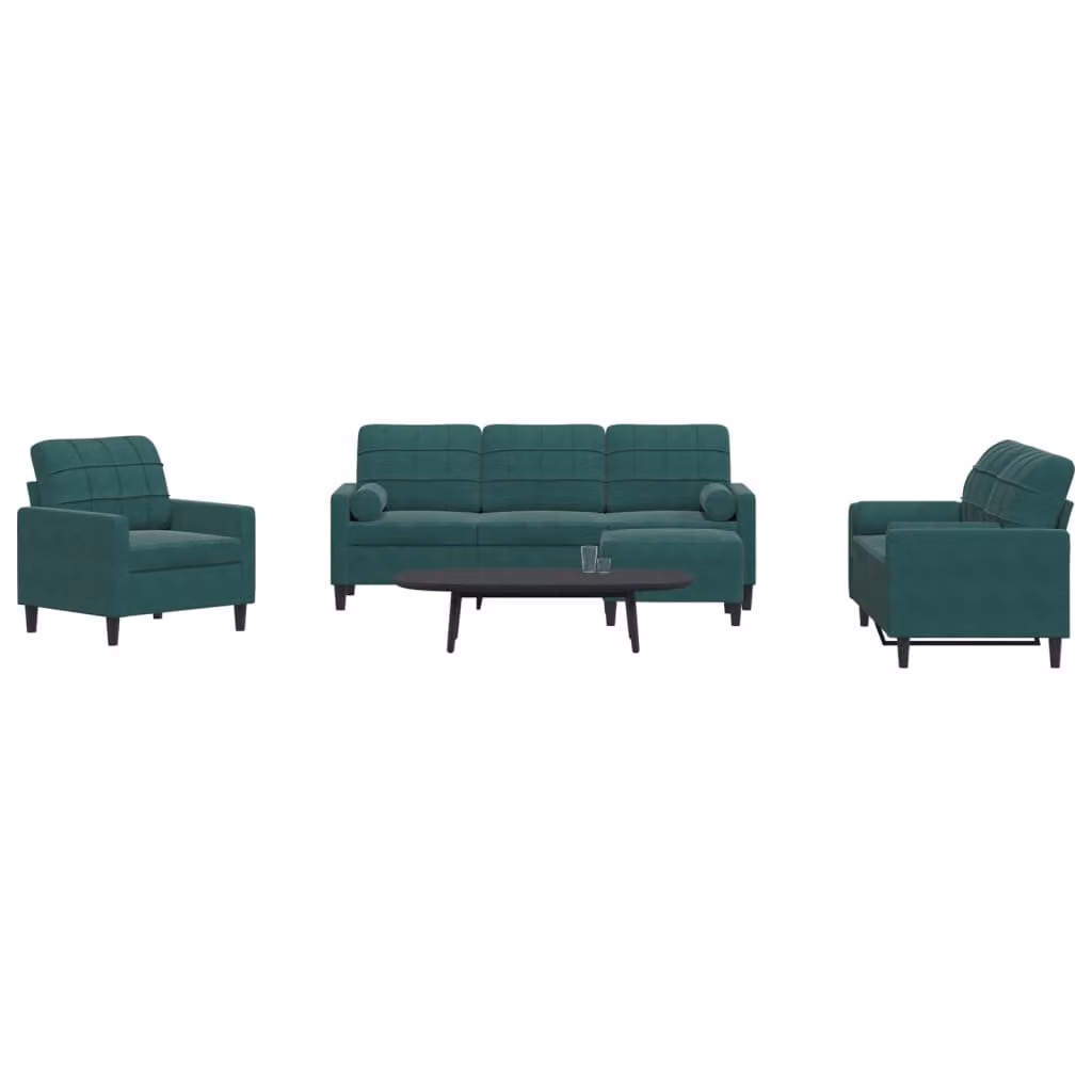 Set di divani vidaXL 4 pezzi in velluto verde con pouf e cuscini per soggiorno – 1