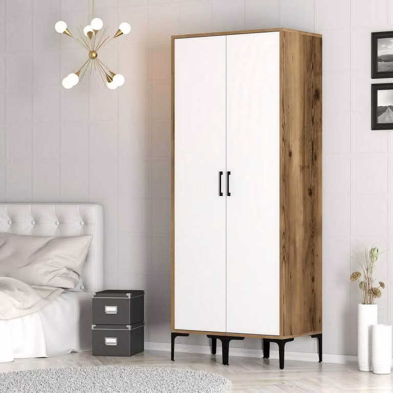 Dmora Guardaroba 2 Ante Acate 47.5x201.4h cm Bianco, Appendiabiti 2 Ante