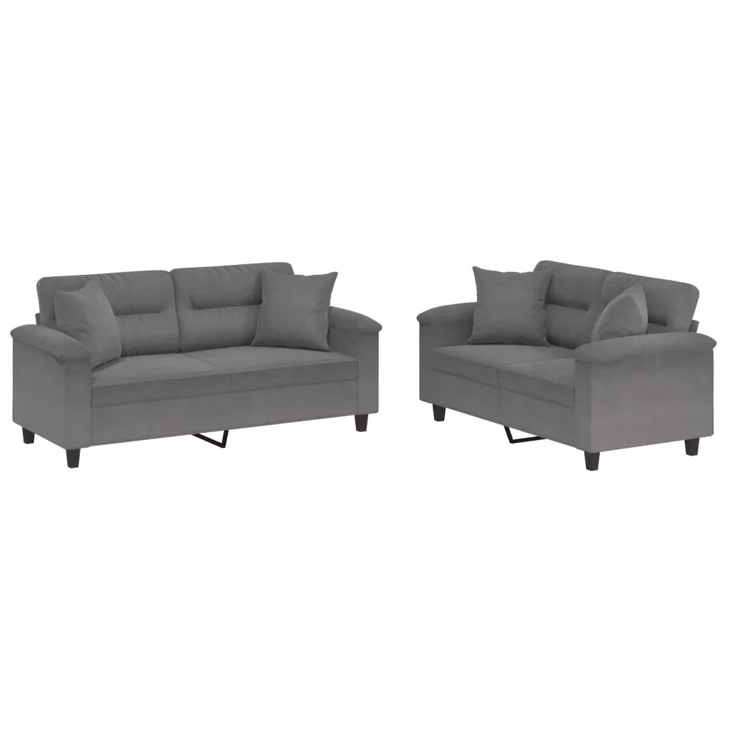 Set di 2 divani vidaXL in tessuto microfibra grigio con cuscini per soggiorno – 2