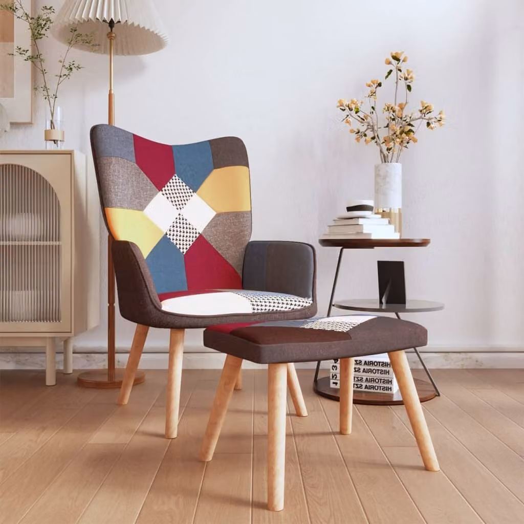The Living Store Poltrona relax con poggiapiedi Tessuto patchwork