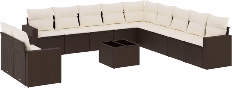 Set Divani da Giardino 12 pz con Cuscini Marrone in Polyrattan