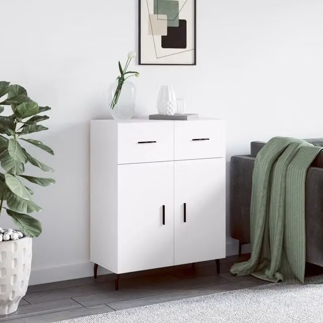 Credenza moderna bianca vidaXL in legno e metallo L: 69,5 cm, P: 34 cm, H: 90 cm – 1