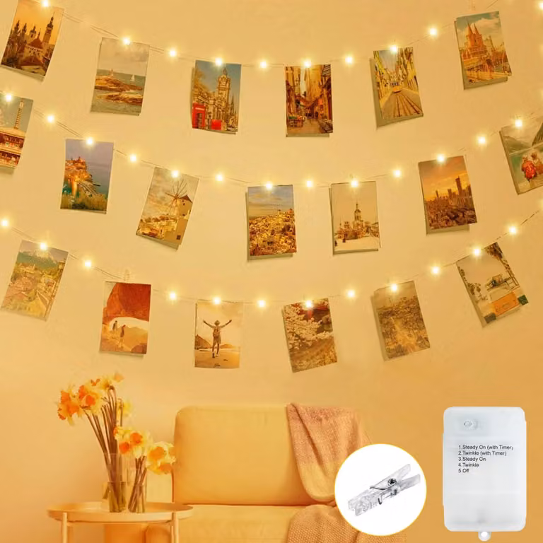 Catena luminosa a LED, 5 metri, 50 LED bianco caldo, con timer, 5 modalità