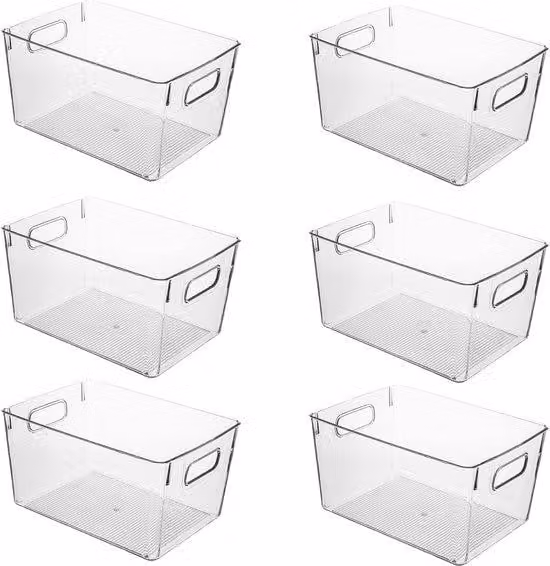 Scatole portaoggetti in plastica trasparente per frigorifero, armadio, cucina, alimenti, frutta, verdura e vestiti (set da 6)
