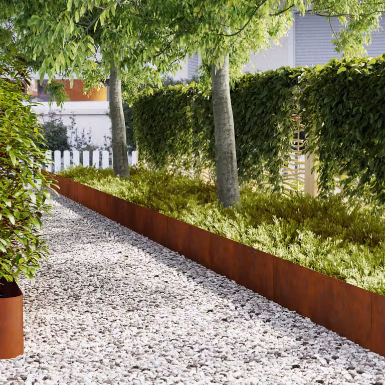 Set di 30 bordure per prato vidaXL in acciaio color ruggine, L: 100 cm, H: 30 cm, P: 0,05 cm