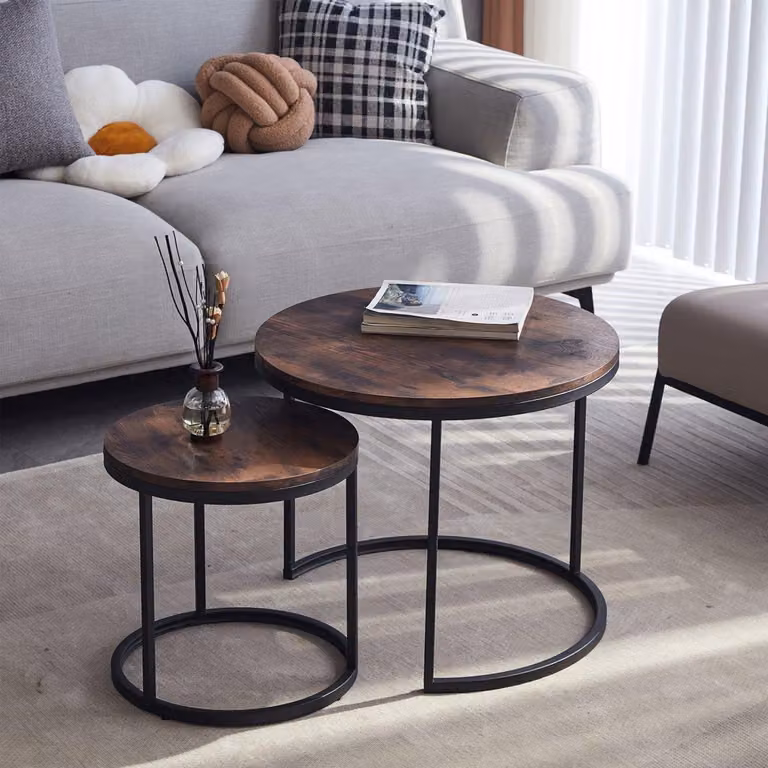 Set di tavolini Bolt Edge - 2 tavolini rotondi - 60/40cm - stile country - marrone